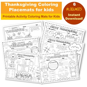 Thanksgiving Coloring Placemats for Kids, Thanksgiving Printable Activities for Kids, Thanksgiving Coloring Pages, Table, Instant Download