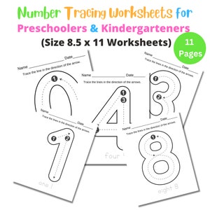Number Tracing Worksheets, Handwriting Practice, Worksheets, Preschool, Kindergarten, Homeschool, Printables