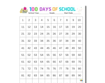 100 Days of School Countdown Chart, Printable Calendar (PDF)