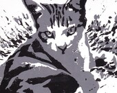 Articles Similaires à Gravure Chat Noir Et Gris Couché Dans