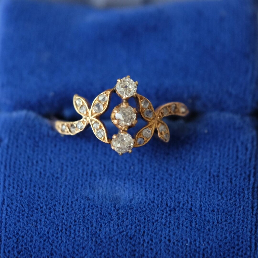 Antique Three Stone Rose Cut Diamond Ring - Etsy