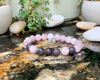 Gemstone Bracelet - Rose Quartz and Matte Amethyst Beads