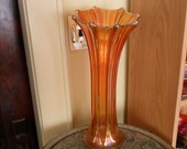 Antique Imperial Carnival Glass - Pumpkin Marigold 39 39 MORNING GLORY 39 39 15 inch 5 inch Base Funeral Vase - Art Glass - Collectible (708)
