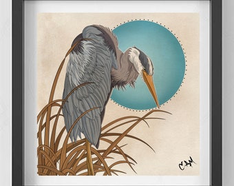 Heron Illustration 8x8