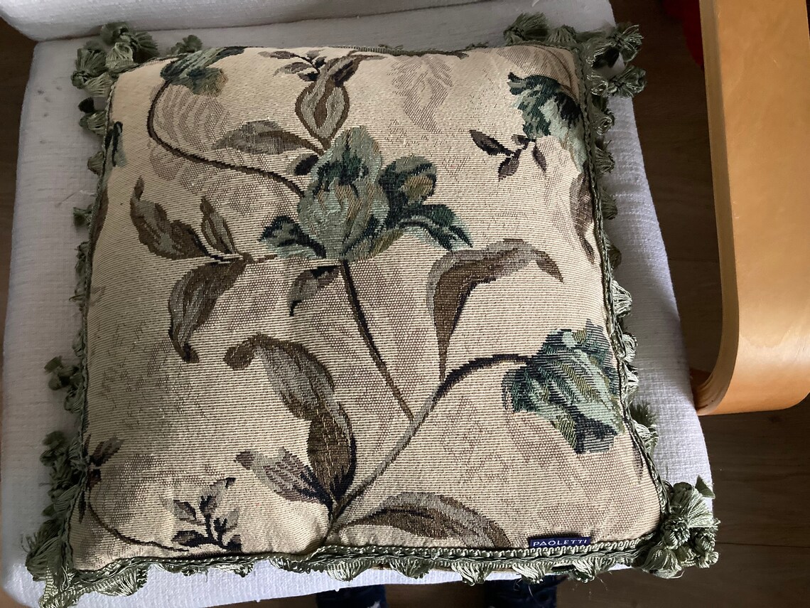 plump Paoletti cushion green and beige floral Etsy
