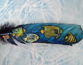 Pintura de peces, pluma pintada, arte oceánico