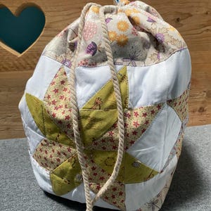 Large drawstring patchwork knitting project bag image 4