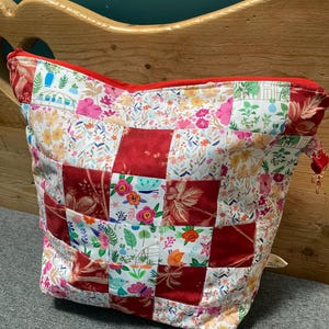 Large zipped patchwork knitting project bag