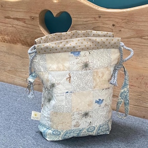 Drawstring quilted patchwork knitting project bag