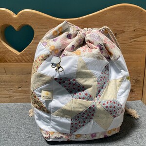 Large drawstring patchwork knitting project bag image 3