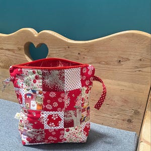 Gesteppte Patchwork-Strick- und Projekttasche mit Reißverschluss