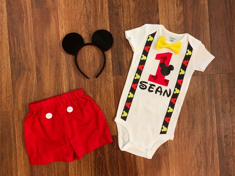 Mickey Mouse First Birthday Outfit Boy Suspenders 1st Etsy