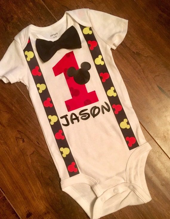 Mickey Mouse 1st Birthday Onesie With Bow Tie Mickey Mouse Etsy