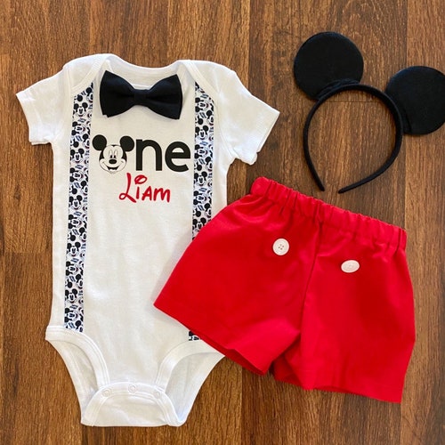 Mickey Mouse First Birthday Outfit Boy Suspenders 1st Etsy
