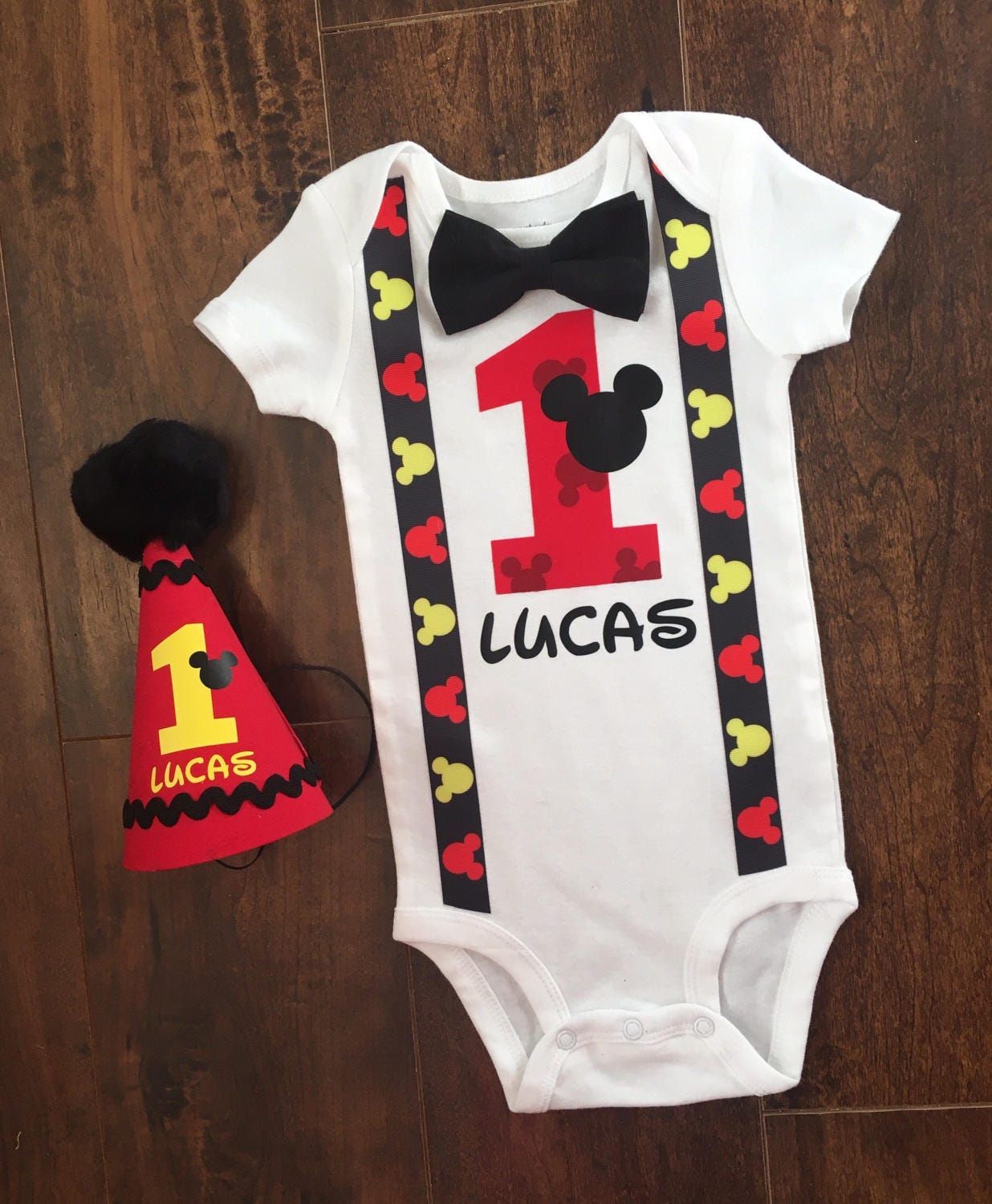 Mickey Mouse 1st Birthday Onesie With Bow Tie Micket Mouse Etsy