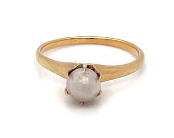 Edwardian 14K Yellow Gold Cultured Pearl Ring - Antique Claw Prong