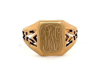 Vintage 10K Yellow Gold Signet Ring With Cut out Shank - RFG initials - Personalized Jewelry - Antique Men's Ring - 0033