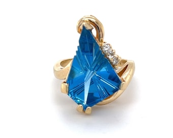 Vintage 14K Yellow Gold Topaz and Diamond Ring - Fancy Cut Gemstone - Fine Jewelry - 0027