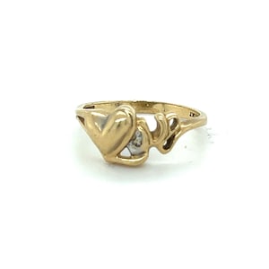 Vintage 10k Yellow Gold Love Ring Heart Jewelry LOVE Promise Ring Solid Gold Estate modern 0100 image 1