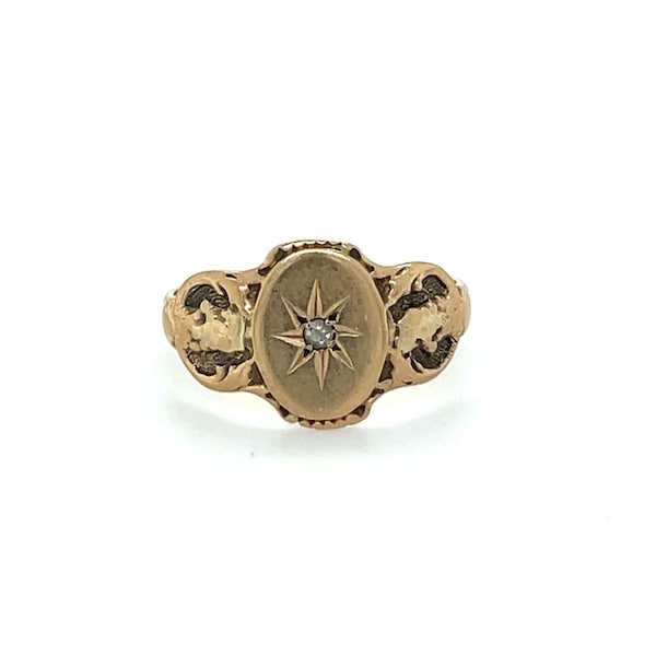 Antique Yellow Gold 10K Signet Style Diamond Ring Star Set - Fine Jewelry - Antique Jewelry - 0026