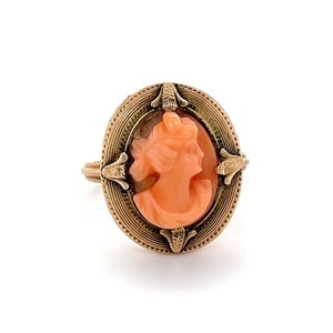 Vintage 10K Yellow Gold Allsop Bros Cameo Ring 1930's Ring - Coral Cameo - 0055