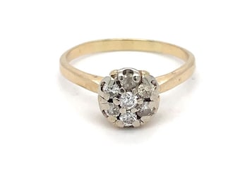14K White and Yellow Gold Vintage Diamond Cluster Ring - Two Tone Jewelry