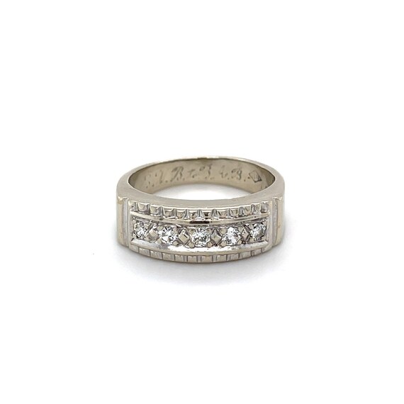 Vintage 14K White Gold Five Stone Diamond Ring - … - image 1