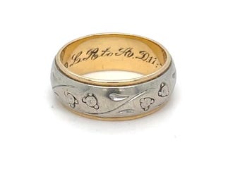 Vintage Two-Tone 14K Gold Infinity Ring – Engraved Artcarved Wedding Band
