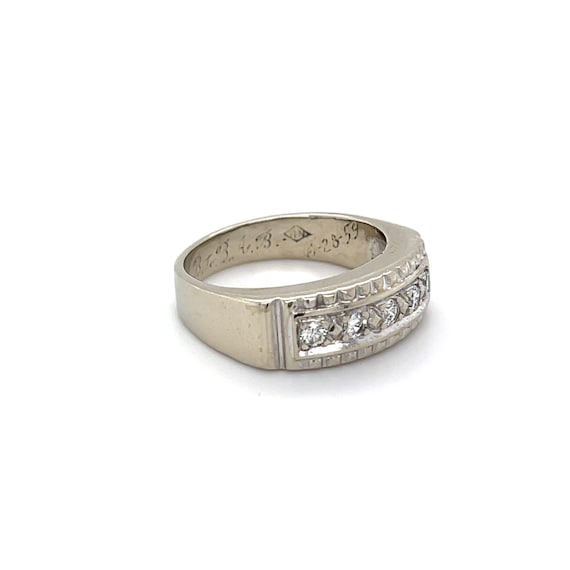 Vintage 14K White Gold Five Stone Diamond Ring - … - image 3