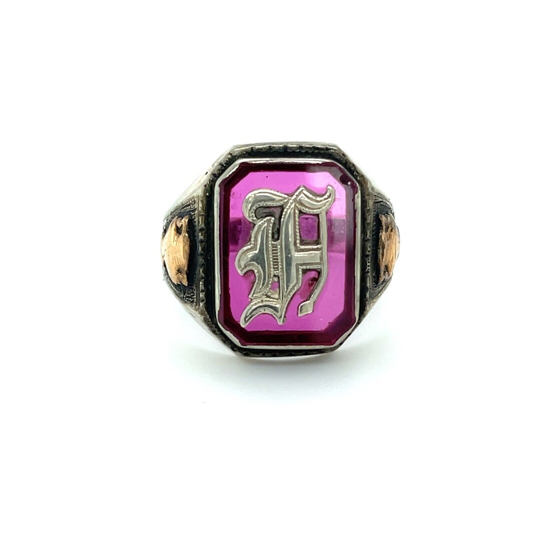 Vintage Large Signet Style Initial Ring F Initial 10K White Gold ...