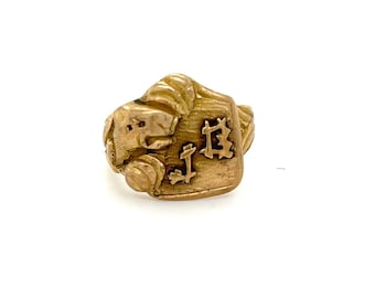 Vintage 10K Yellow Gold Signet Ring with Panther / Exotic Cat - JB initial Jewelry - Fine Gold Ring - Personalized Jewelry - 0019