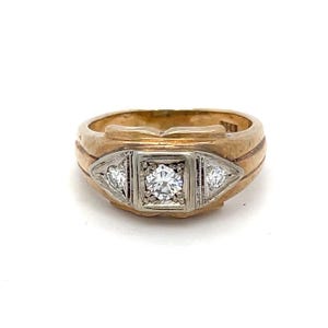 Vintage 10K Gold Three Stone Diamond Ring - Unisex Statement Jewelry