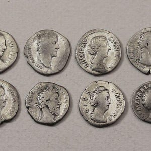 Set of 8 Ancient Roman Empire Denarius Coins, Antique Silver denarii