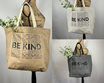 Be Kind Hemp Organic Cotton Canvas Sustainable with pocket Eco Friendly Shopping Tote Market Bag Grocery Tote Farmer's Market Bag