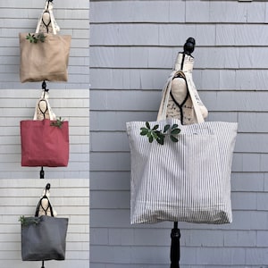 Hemp Organic Cotton Canvas Sustainable with pocket Eco Friendly Shopping Tote Market Bag Grocery Tote Farmer's Market Bag