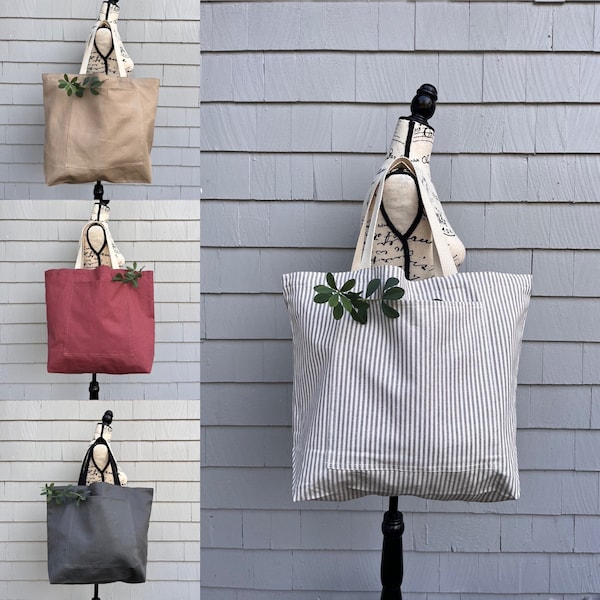 Hemp Organic Cotton Canvas Sustainable with pocket Eco Friendly Shopping Tote Market Bag Grocery Tote Farmer's Market Bag