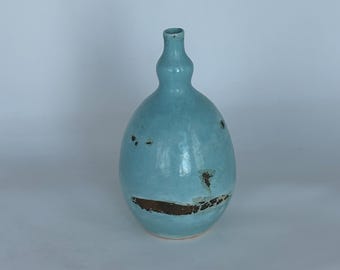 Art Vase in Teal Blue and Bronze
