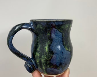 Handmade Ceramic Coffee Mug: Rustic Blue and Green Pottery