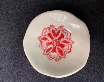 Red Abstract Flower handmade ring dish