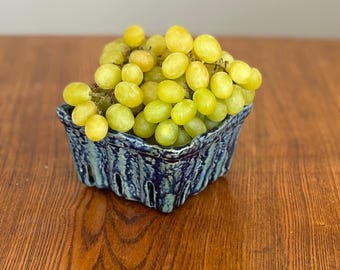 Handmade Pottery Basket in Mottled Teal and Blue