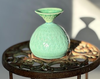 Teal Chattered Ceramic Vase: Mixed Glaze Pottery Art