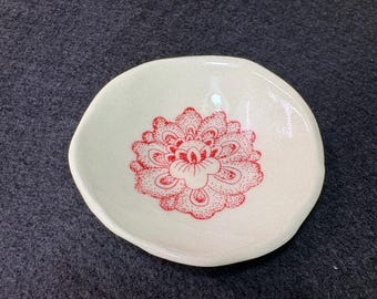 Red chrysanthemum  handmade ring dish