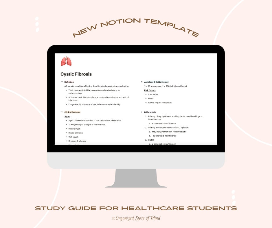 Healthcare Student Notion Template (Medical/PA/Nursing Study Guide)