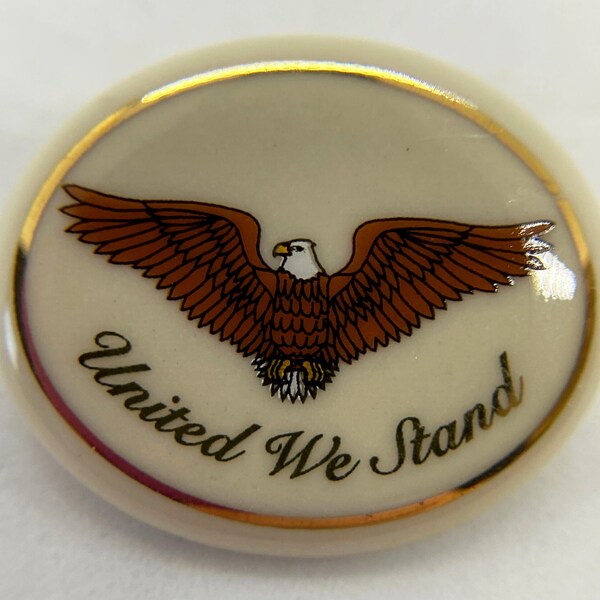 Vintage United We Stand eagle pin - Patriotic Porcelain Collection by Lenox - Made In USA - brooch, pinback, button
