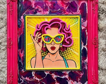 Neon Pop Art Wall Decor | Pink Glam Statement Frame | Bold Resin Artwork | Unique Home Decor | One of a Kind Gift