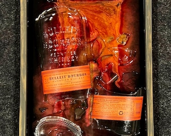 Broken Baker’s Bourbon Bottle Resin Art – Unique Whiskey Memorabilia Wall Décor