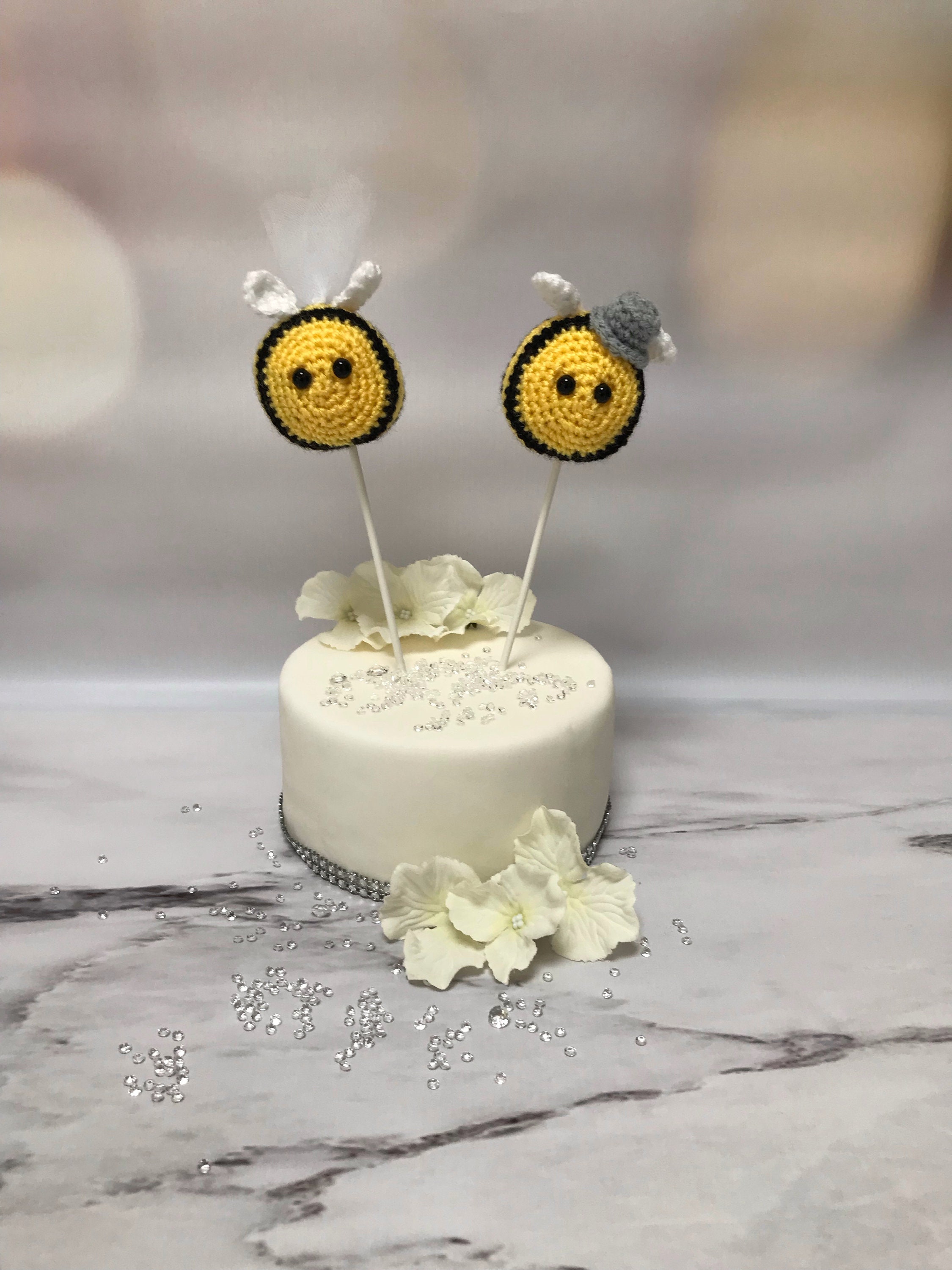 Handmade Crochet Bride and Groom Bees, Wedding Cake Topper 