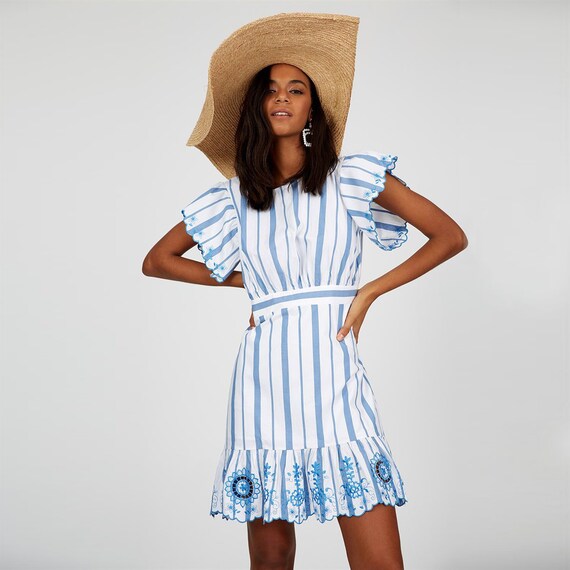 blue and white striped summer dress