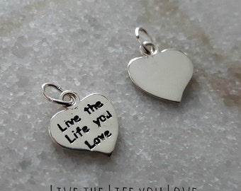 Sterling Silver (925) 12mm Live the Life you Love Heart Charm