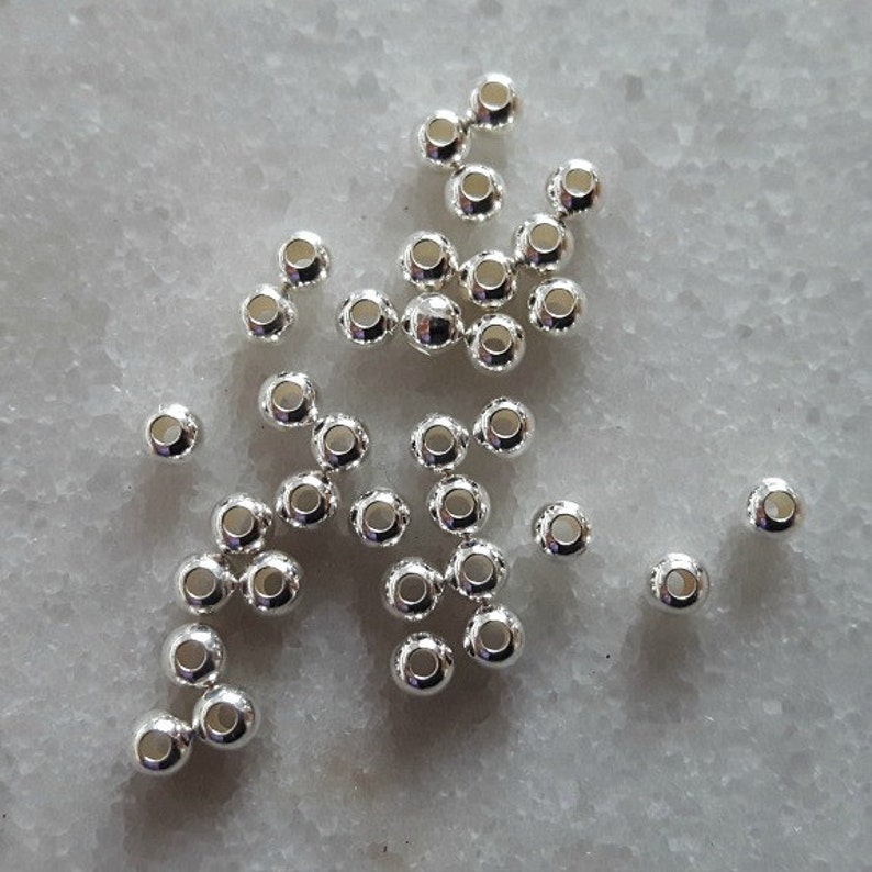 4mm Round Seamless Sterling Silver Spacer Beads with 1.5mm diameter hole image 1